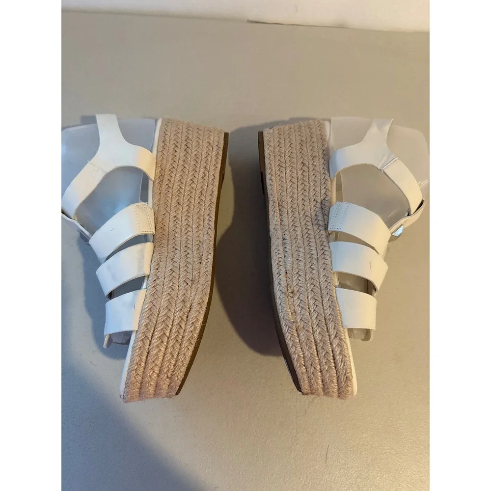 Marc Fisher Adalyn White Leather Espadrille Wedge Sandals Womens 9.5M Studded